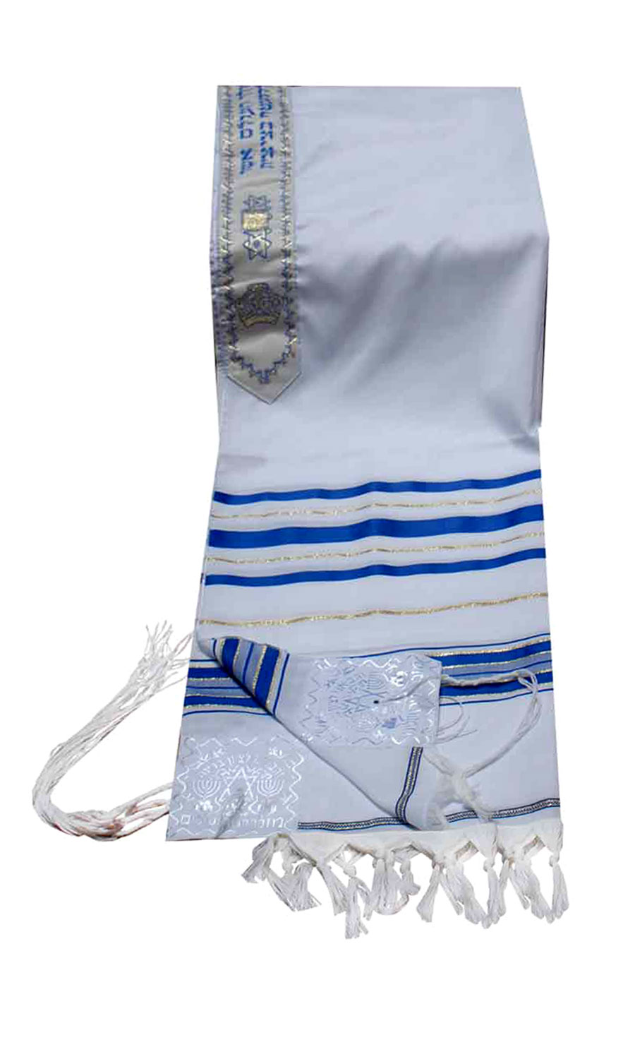 Acrylic (Imitation Wool) Tallit Prayer Shawl in Blue and Gold Stripes -  Item # TACBG 